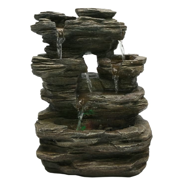 Zimmerbrunnen Natur aus Kunstharz mit Led-Beleuchtung - H35 cm