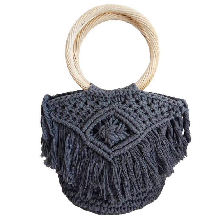 Sac cabas en crochet avec anses en bambou gris LUNA Maisons du