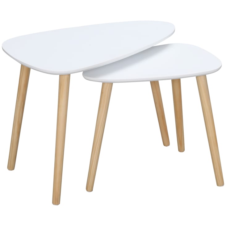 Lot de 2 tables basses gigognes design scandinave bois clair blanc
