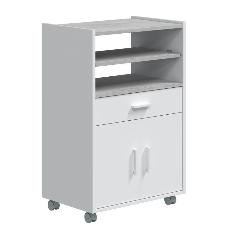 Caña mineral diamante Mueble auxiliar de cocina con ruedas 1 cajón y 2 puertas, blanco/gris  PICAZO | Maisons du Monde