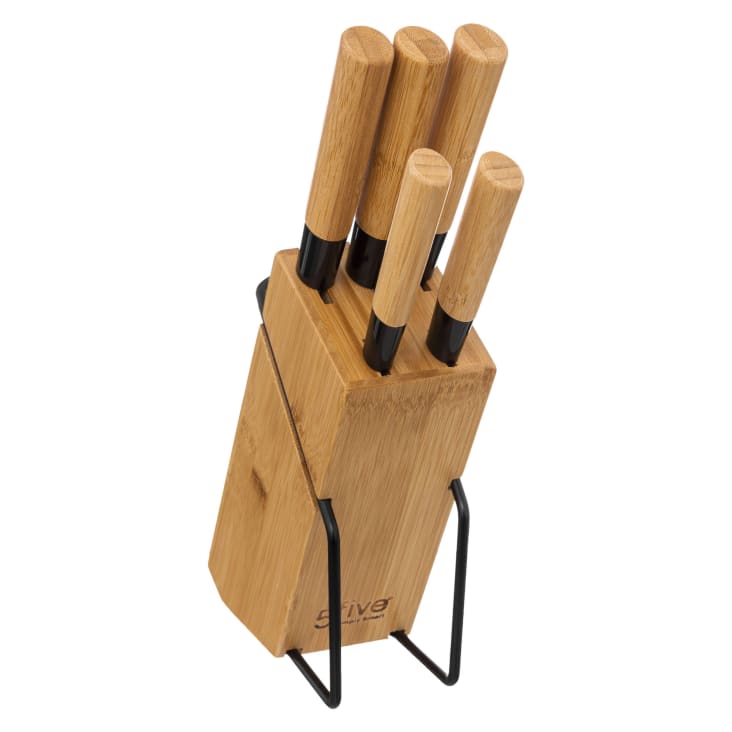 Ensemble de 5 couteaux cuisine acier inoxydable Set bloc de bambou