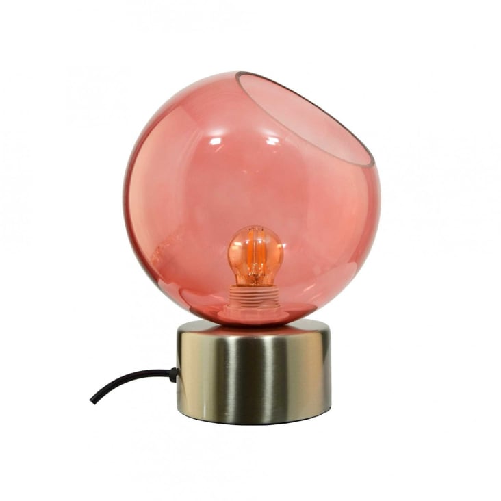 Lampe tactile, socle en métal chromé et verre rouge
