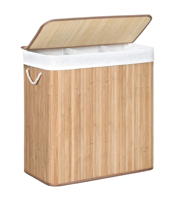 Bambus-Wäschekorb mit 3 Fächern, Deckel und Griffen - 150L - Braun |  Maisons du Monde