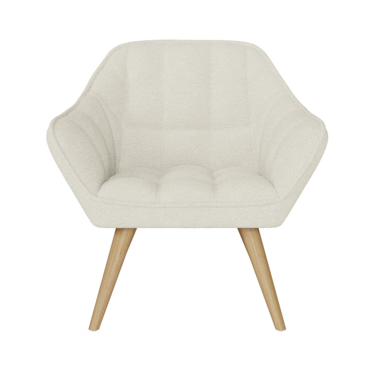 Weißer Sessel mit Bouclé-Wolleffekt und hellen Holzfüßen Simba | Maisons du  Monde