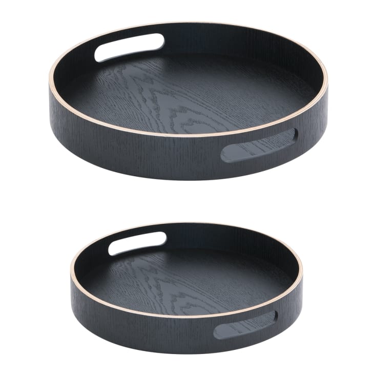 Set de 2 plateaux ronds 35.5 cm et 40,5 cm en bois noir | Maisons du Monde