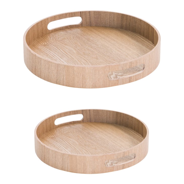 Lot De 2 Plateaux Ronds En Rotin Tissé 25cm Avec Poignées - Pour Service, Rangement, Décoration - Snacks, Fruits, Thé
