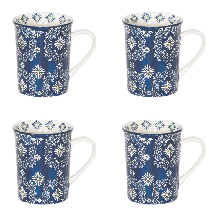 Coffret de 4 mugs 30 cl bleu en grès H10 | Maisons du Monde