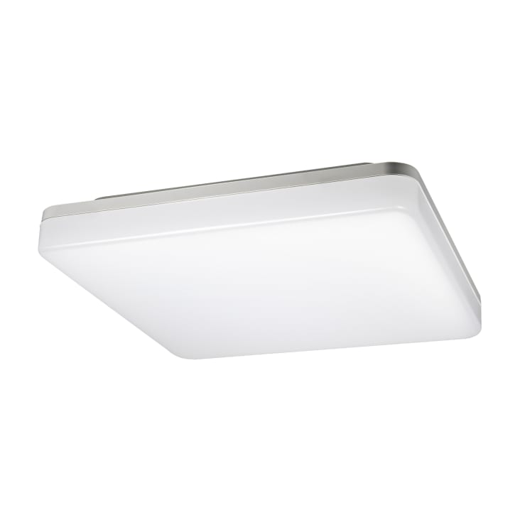 Plafonnier LED carré blanc adapté à un usage extérieur. CANADIAN