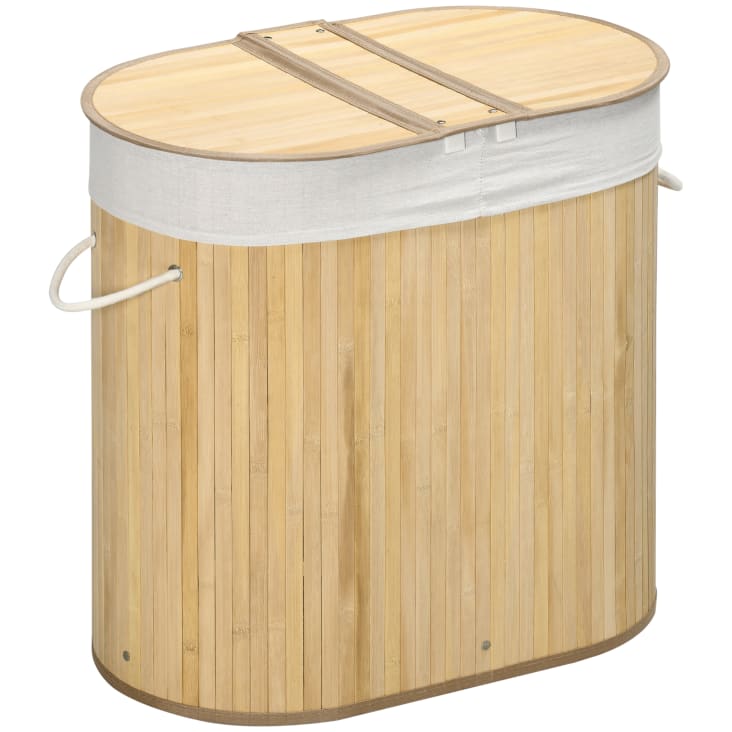 Cesto Portabiancheria 4 Sezioni Con Ripiano E Ruote – 50L, Marrone Rustico PF10XLN