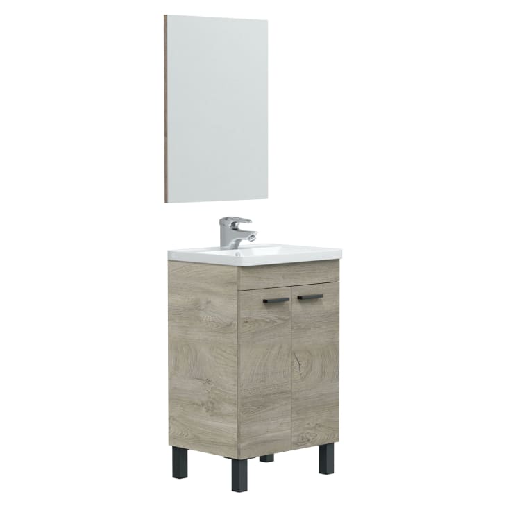 Mueble de baño 2 puertas, espejo y con lavabo, 60 cm LUPE