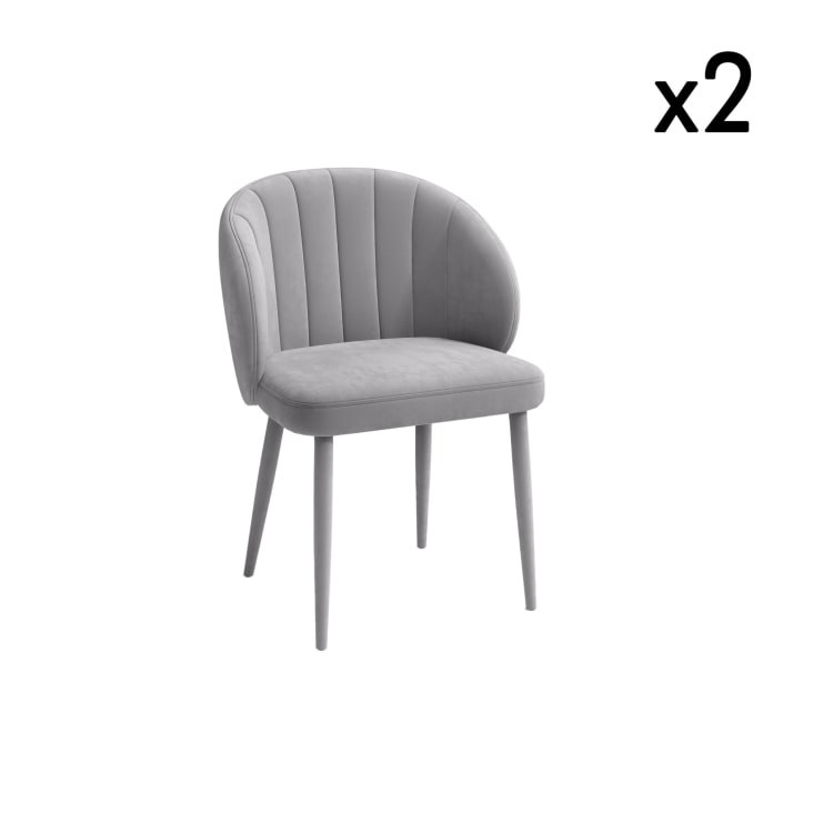 Lot de 4 chaises ESTELLE tissu gris clair pieds métal noir