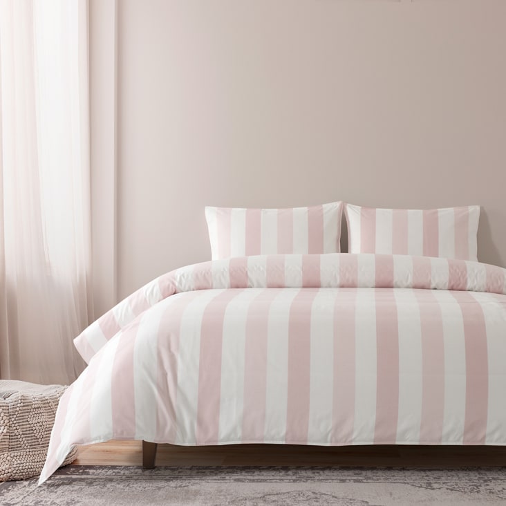 Funda nórdica rosa con rayas anchas 100% algodón 200x220 cm cama