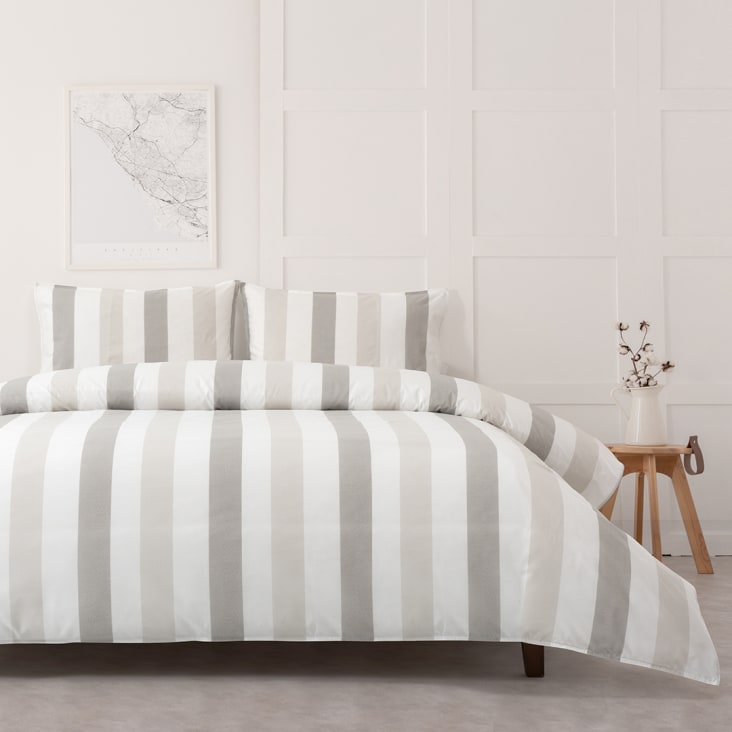 Funda nórdica gris con rayas anchas algodón 280x240 cm ESPINHA | Maisons