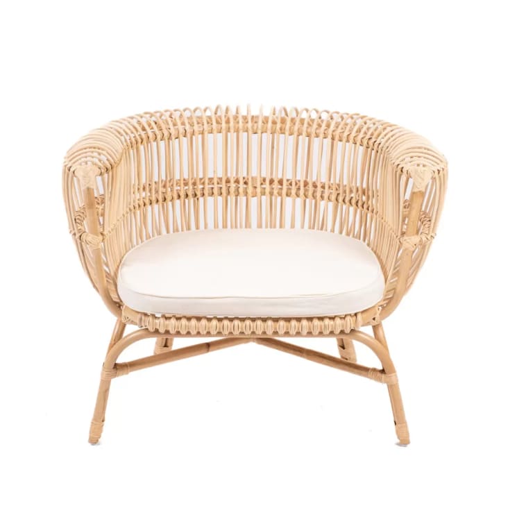 Fauteuil En Rotin Avec Coussin – Beige – Style Osier – Occasion