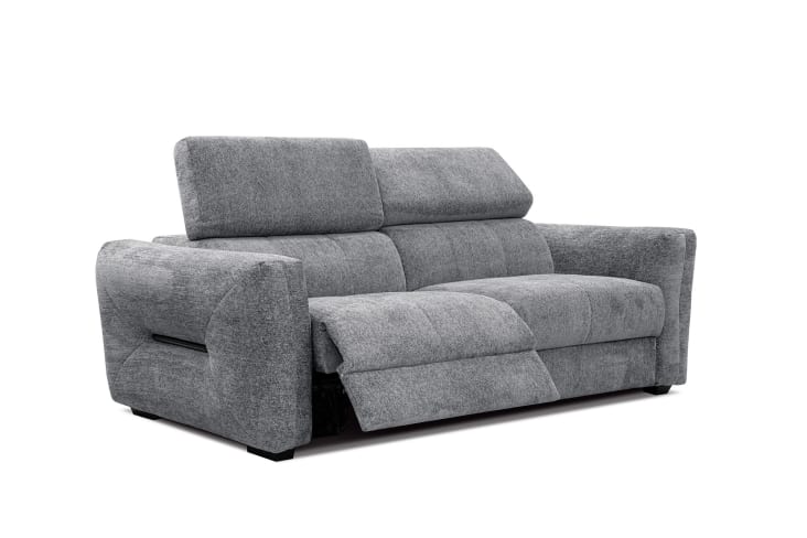 Canapé droit 3 places avec relax électrique à gauche tissu gris moyen