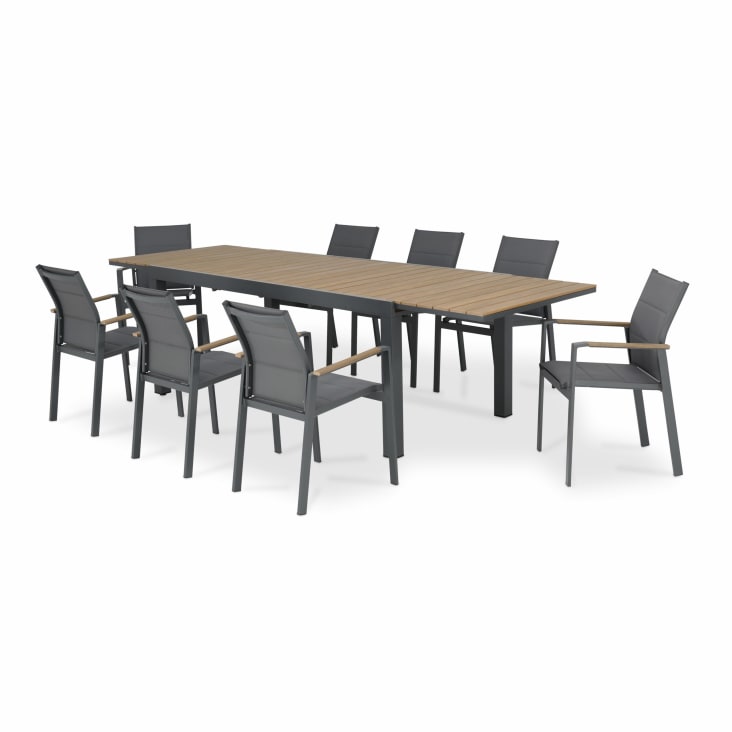 Ensemble de salle à manger de jardin table en terre cuite en bois et  céramique 200x100 + 8 chaises avec accoudoirs avec coussins - Java Light -  Kerama