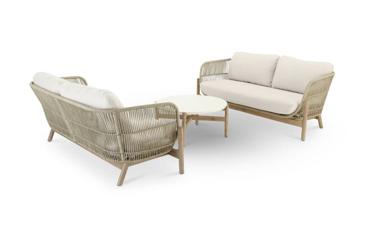 Conjunto de jardín con mesa redonda 120 cm + 4 sillas, color gris -  Dominica - Don Baraton: tienda de sofás, colchones y muebles