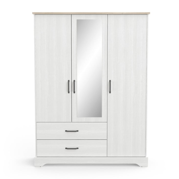 Armoire à vêtements 148cm avec miroir & 3 portes - blanc Campagne
