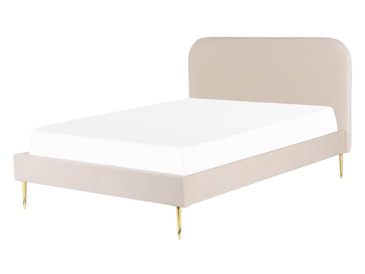 Letto con rete a doghe velluto beige e oro 140 x 200 cm Flayat