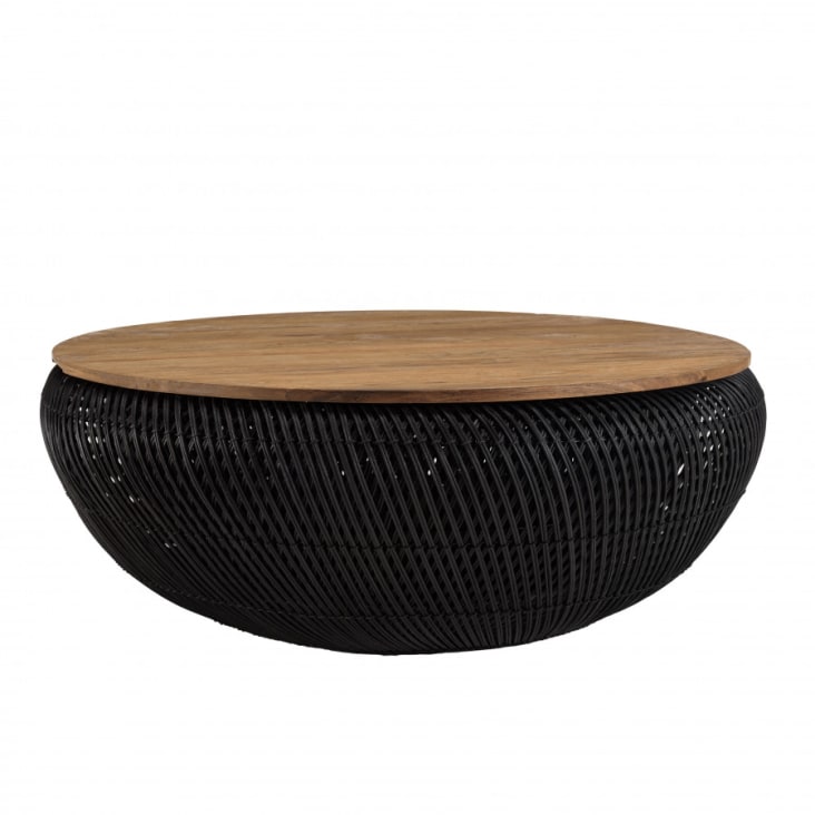 Table Basse Ronde En Rotin Noir Plateau Amovible D100 ALIDA | Maisons ...