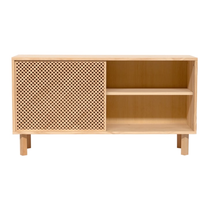 Buffet en bois d’acacia massif, design naturel et vitré
