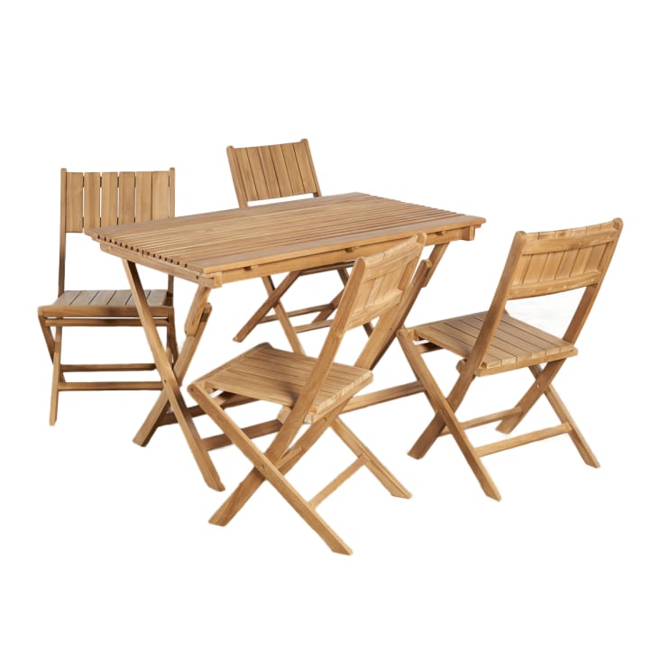 Conjunto para exterior, Mesa plegable 120 cm y 4 sillas plegables, Aluminio  blanco, Textilene color taup, 4 plazas