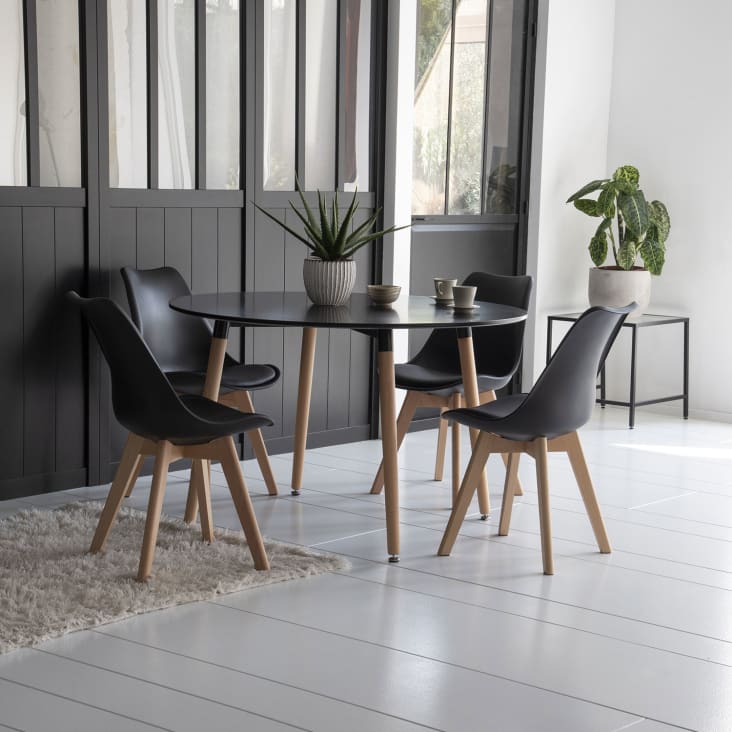 Table à manger ronde style scandinave noire et bois de hêtre MARTHA ...
