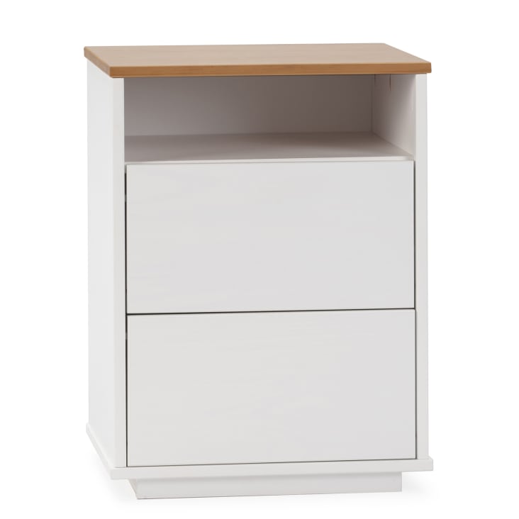 Comodino 2 cassetti 1 foro bianco/rovere BOB