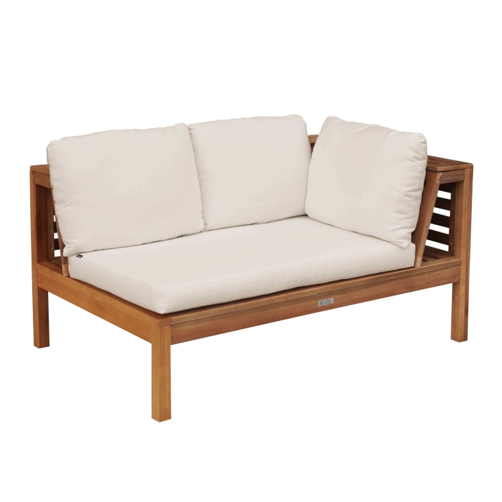 Niedriges, gerades Gartensofa aus cremefarbenem Eukalyptusholz Maupiti
