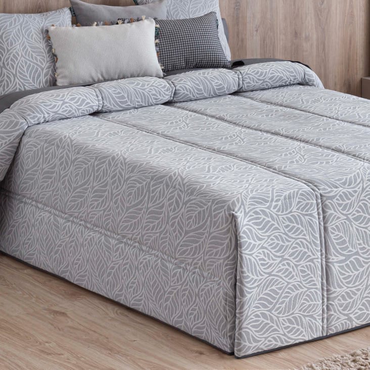 Edredón confort acolchado relleno 200 gr hojas gris cama 135 cm PEDRAZA