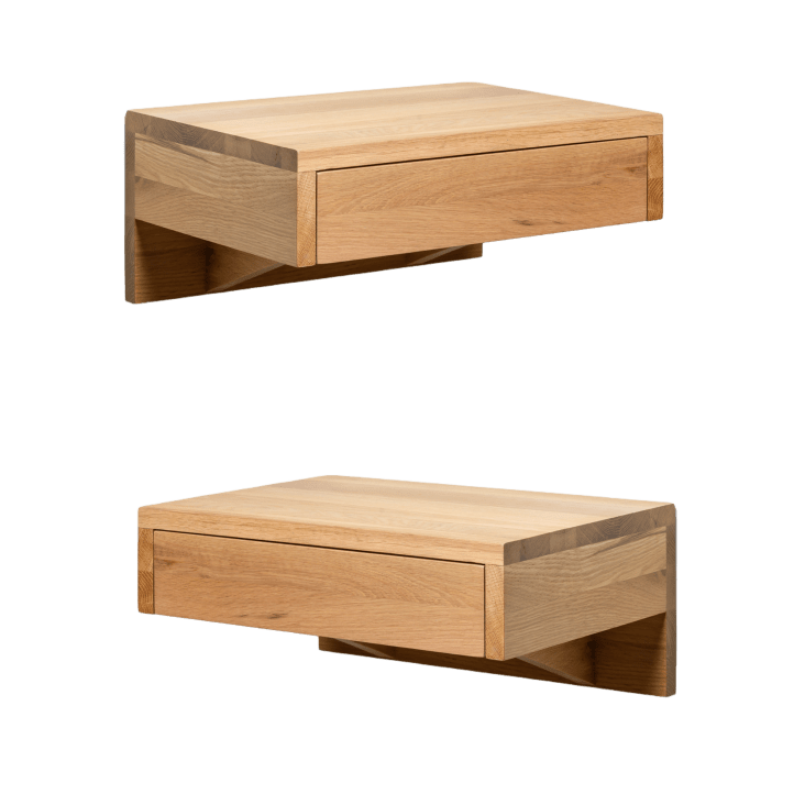 Schwebender Nachttisch Mit Schublade – 2-stöckig, Aus Massivholz, Braun, Zur Wandmontage Für Schlafzimmer & Bad