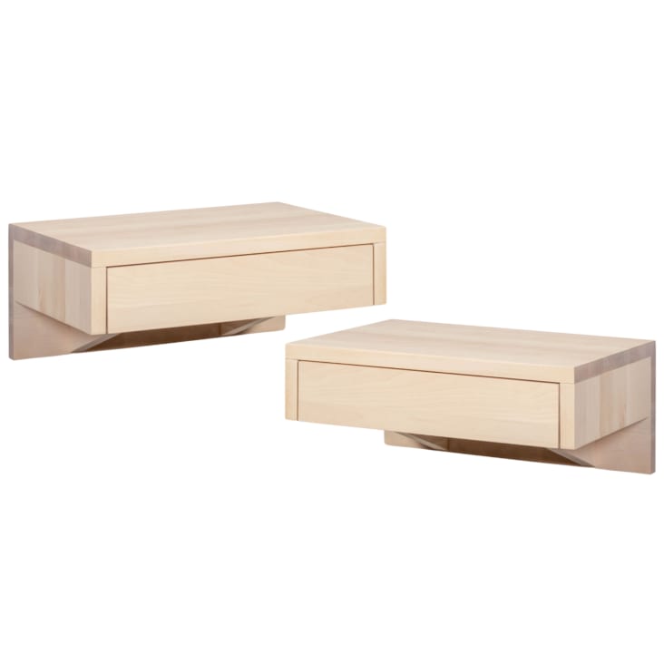 Lot de 2 Table de chevet en hêtre blanc huilé