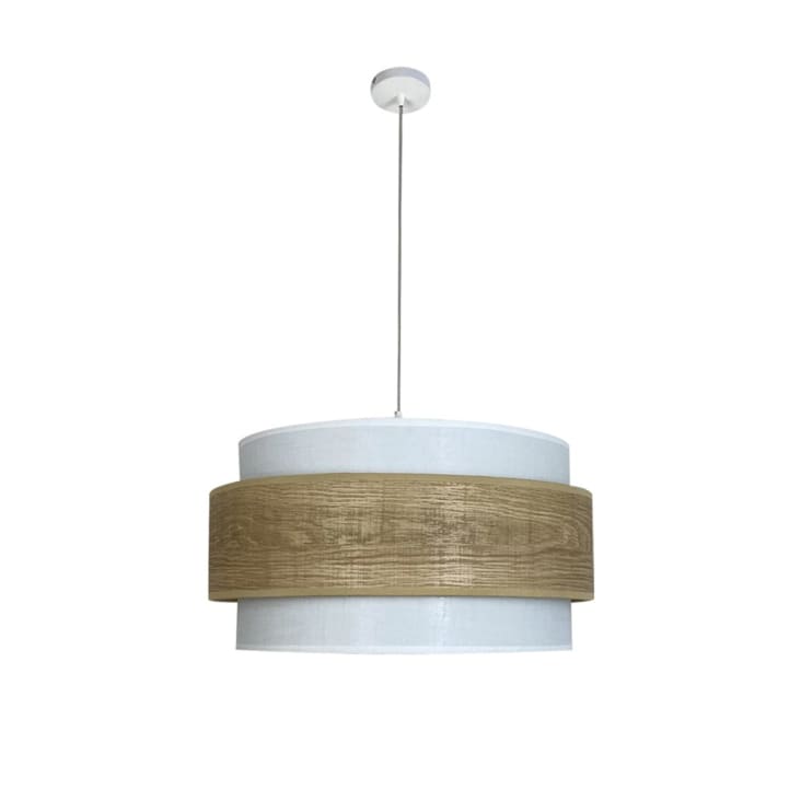 Lampada da soffito in tessuto bianco naturale con pezzo in legno Ø40  VONTRIER