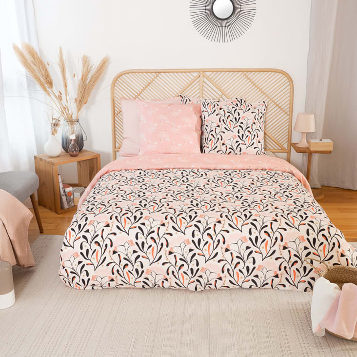 Parure de lit Satin de Coton Bio* Rose 240x220 cm Joy - Sets de Housse de  Couette imprimé avec 2 Taies d'oreiller - Cdiscount Maison