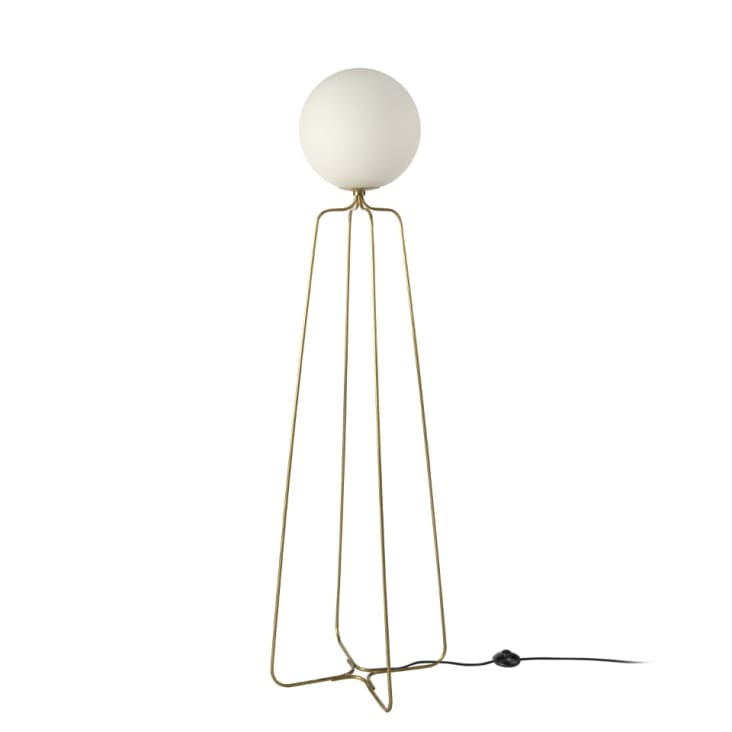 Lampadaire trépied 60x60x150 cm en tissu blanc et métal beige