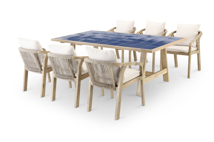 Ensemble de table en bois bleu et céramique et 6 chaises