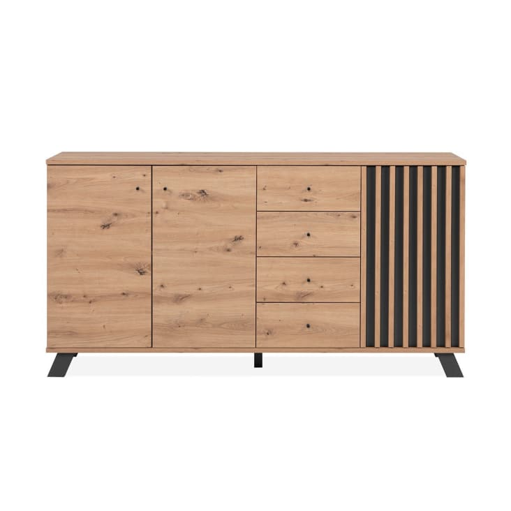 HOMN LIVING Sideboard Kalma - 3 Türen In Schwarz & Holz 136cm