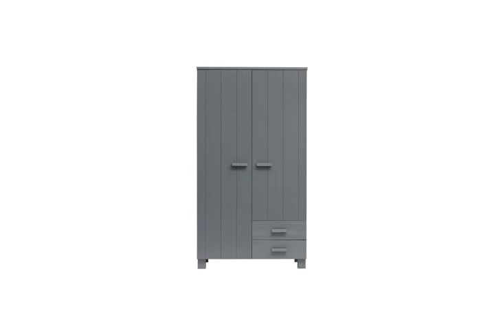 Kleiderschrank, 2 Türen Holz, du grau und Monde Dennis Schubladen, anthrazitfarbenes | Maisons 2