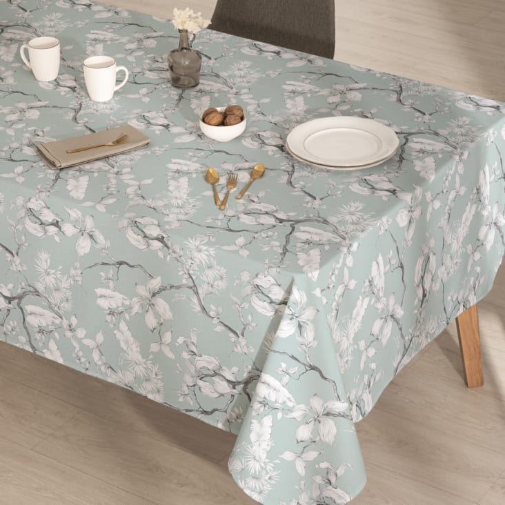 Nappe anti tache rectagulaire fleuri en coton bio 140x200cm