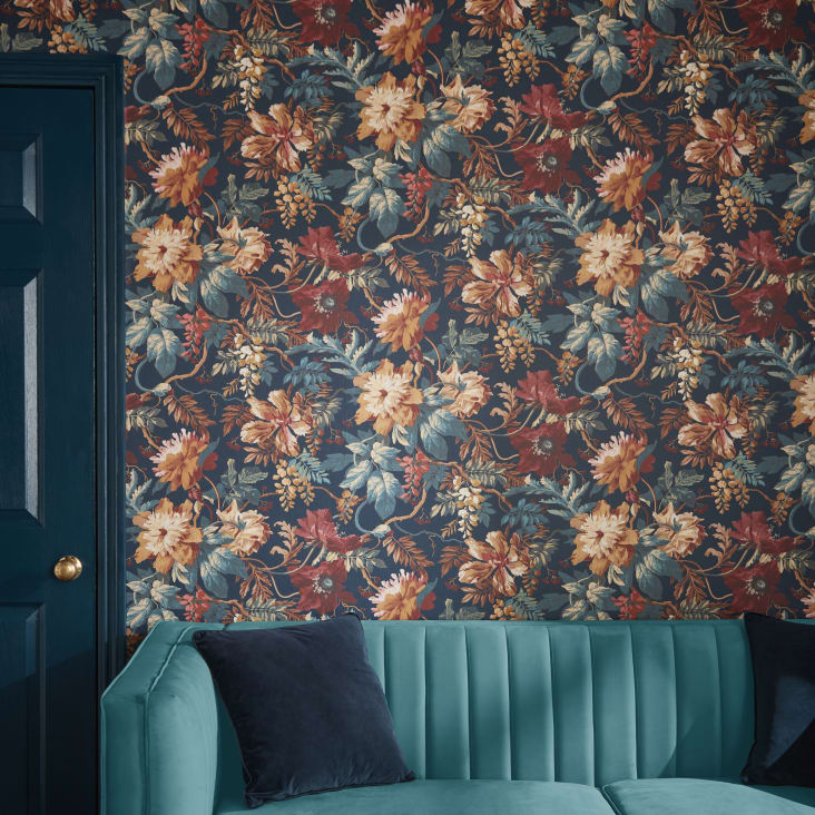 carta da parati Florenzia blu ocra 1005x52cm Botanique | Maisons du Monde