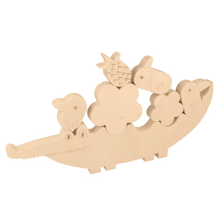 Jouet en bois pour bébé, puzzle en forme de crocodile.