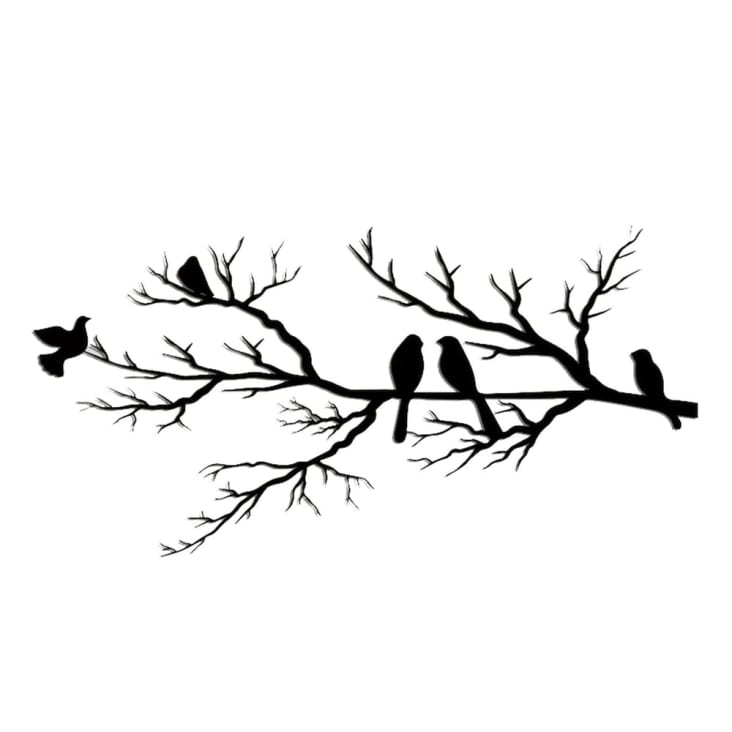 Décoration murale oiseaux sur branche en métal noir 90x16 cm