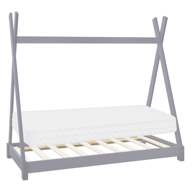 Letto Tenda Per Bambini 80x160 Cm Grigio In Pino Con Materasso E Doghe Tipi M23061034