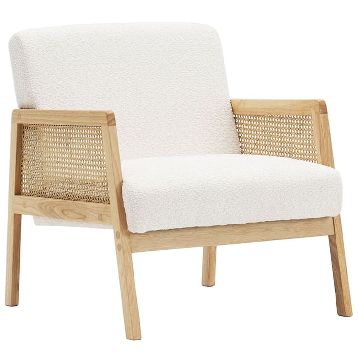Fauteuil cannage et tissu gris design - Coup de Cœur Design