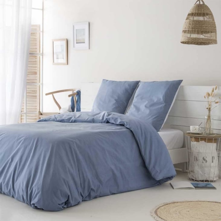 Funda nórdica Cigeor Azul cama 90 cm - 150x220 cm, algodón 200 hilos.  Cierre con corchetes.
