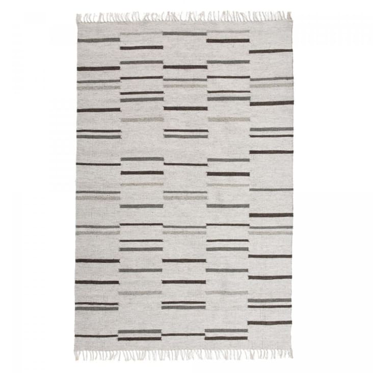 Tapis salon patchwork 3 noué main Couleur beige, gris, noir Impalo