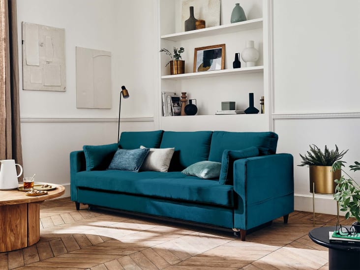 Canapé Droit 4 Places En Velours Côtelé Gris Foncé - Confort Ferme, Design Arrondi, 212 Cm