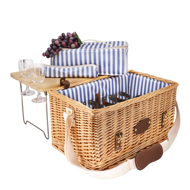 Wicker Cestino Da Picnic In Vimini – Grande, Con Maniglia, Coperchio E Fodera Rimovibile, Vintage (Motivo Fiore)
