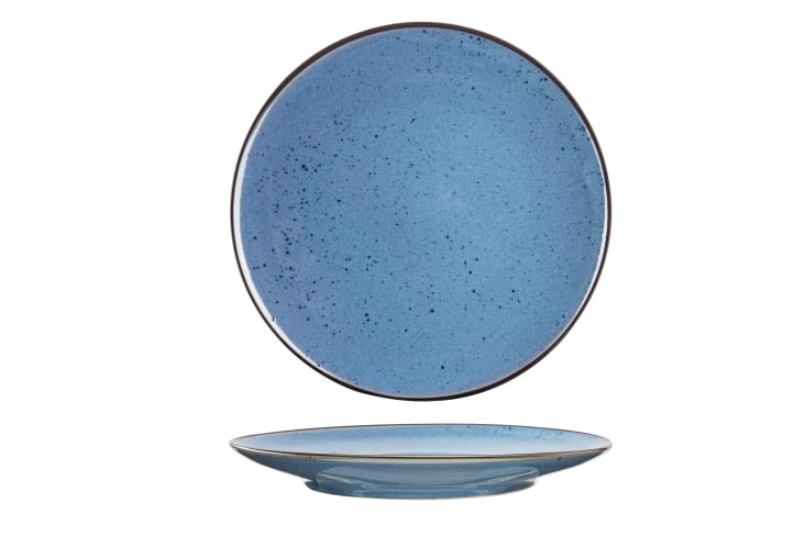 6er-Set flache Teller aus Steingut, blau, D26,3 cm