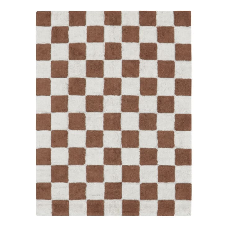 Tappeto a scacchi caffè e beige 120 x 160 cm